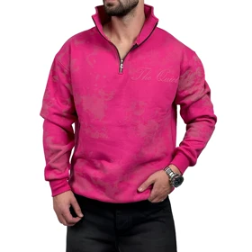 دورس یقه نیم زیپ صورتی مدل چاپ برجسته