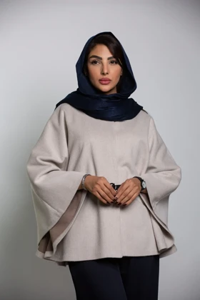 پالتو پانچ ژاکارد کمربنددار