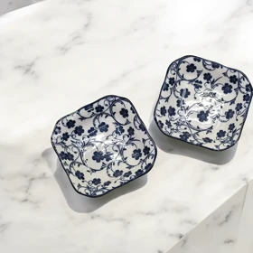 خرما خوری مربع سرامیکی دنی هوم گل آبی / BA15