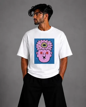 تیشرت باکسی طرح چهره چشم سوم استایل Psychedelic Mystic Art