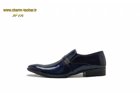 کفش مجلسی ورنی سرمهای چرم طبیعی مردانهsi380
