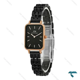 ساعت مستطیلی دنیل ولینگتون زنانه رزگلدمشکی ایندکس خط DW-8018-L
