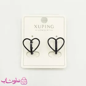 گوشواره حلقه‌ای ژوپینگ مشکی مدل قلب