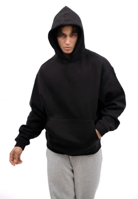 هودی مشکی ساده بیسیک مردانه پارچه نخ پنبه سه نخ اعلا