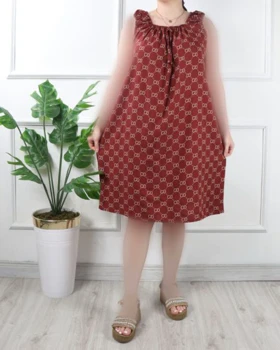 سارافون نخی کوتاه طرح دار A6966 (قهوه ای)