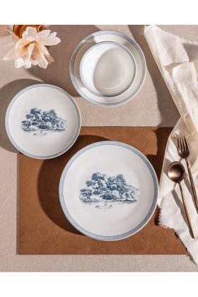 سرویس غذاخوری 6 نفره Madame Coco مدل Marcel Bone China - آبی/سفید