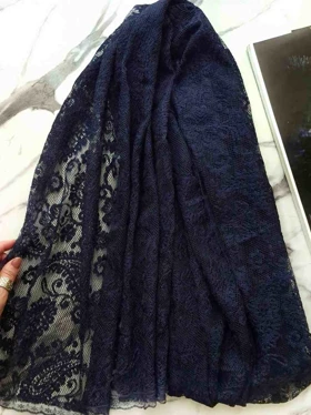 شال توری وارداتی طرح گل کد 331 (سرمه ای)