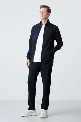 کت و شلوار ورزشی مردانه ساده با بافت نرم ضخیم آبی سرمه ای - 85260 T15ER-85260