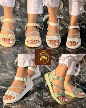 صندل گیسبافت نگین‌دار رکابدار دورمچی زنانه دخترانه تابستانه
