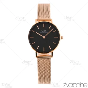 ساعت دنیل ولینگتون زنانه حصیری رزگلد صفحه مشکی 102230