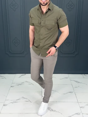 پیراهن 040902 JACK&JONES زیتونی