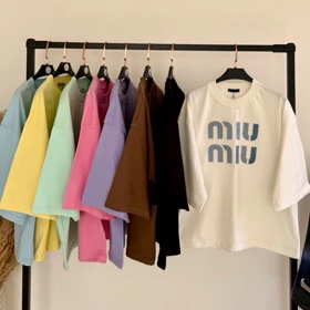 تیشرت باکسی گلدوزی زنانه miu miu گرم بالا