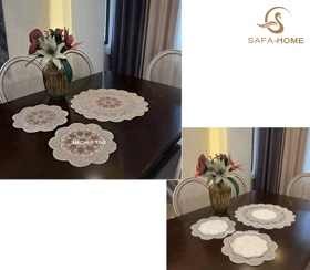 رومیزی جلومبلی گرد طرح گل 3 تکه