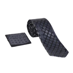 ست کراوات و دستمال جیب مشکی طوسی 98133