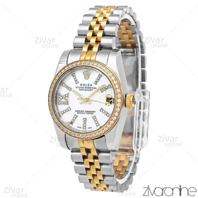 ساعت رولکس دیت جاست زنانه صفحه سفید دور نگین 106738
