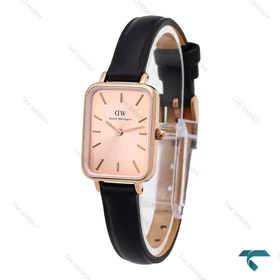 ساعت دنیل ولینگتون زنانه مستطیلی رزگلد بندچرم مشکی DW-6246-L