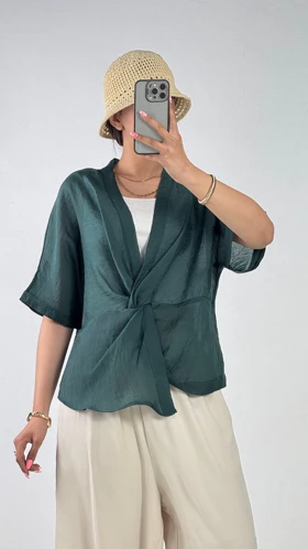 شومیز جلو گره کد 500691 (سبز تیره)