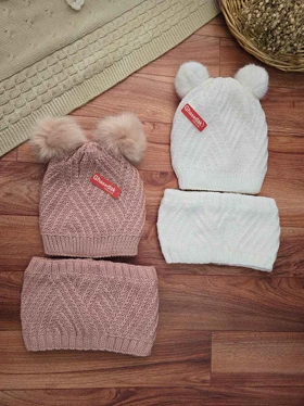 کلاه بافت و رینگ دخترانه دوپوم