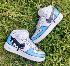 کفش ایرفورس ساق بلند کاستوم Sky Blue Cartoon