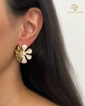 گوشواره زنانه استیل گل مرواریدی