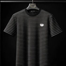 تیشرت مشکی رینگری باکسی مردانه پارچه غواصی گرماژ بالا فول کش