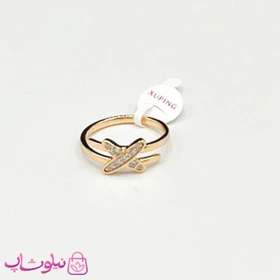 انگشتر زنانه ژوپینگ طلایی طرح ضربدر نگینی کد 1191