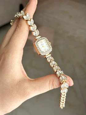 ساعت جواهری طرح گندمی مینیمال زنانه (طلایی)