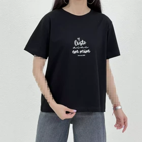 تیشرت زنانه یقه گرد طرح چاپی