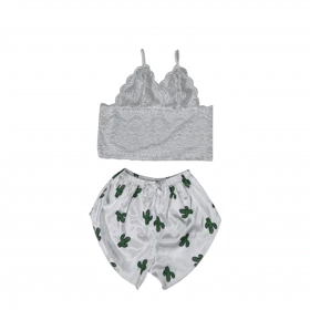 ست نیمتنه گیپور و شلوارک طرح کاکتوس 129