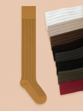 جوراب ساق بلند بالا زانو زنانه طرح گندمی برجسته