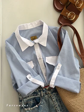 پیراهن لینن راه راه آبی زنانه مدل Adri کد 1005