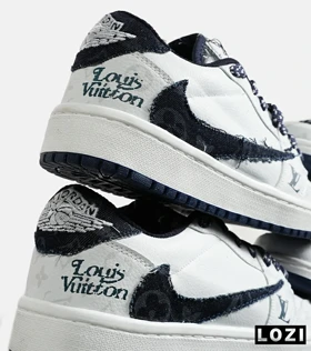 کفش کتانی مردانه و زنانه سفید سرمه ای NIKE LOUIS VUITTON x travis scott مدل 7015
