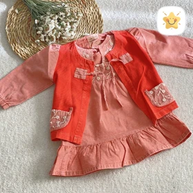کت سارافون دخترانه کتان پارچه خارجی سایز نقلی