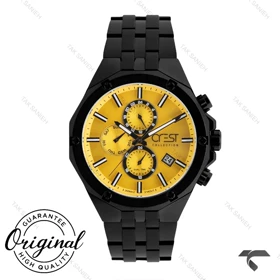 ساعت کرست مردانه 6309-2 صفحه طلایی بند مشکی Crest-10945-G