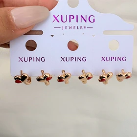 گوشواره قلب طلایی و قرمز ژوپینگ