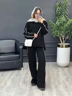 ست بافت وشلوار خط‌دار