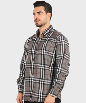 پیراهن مردانه پشمی چهارخانه طوسی 0192