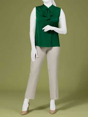 تاپ زنانه ساتن یقه کرواتی کلاسیک غنچه