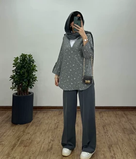 تونیک مانتویی گل‌دار یقه دار 1