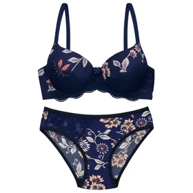 ست اسفنجی پوش فنردار سرمه ای گل‌دار کد 5571-1