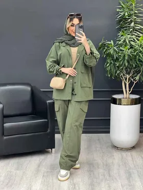 مانتو شلوار آستین بند دو جیب پاکتی
