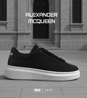 کفش کتانی مردانه مشکی سفید Alexander McQueen مدل 7740