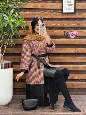 پالتو طرحدار سرآستین چرم