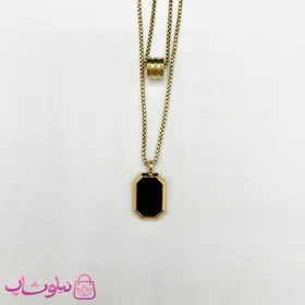 گردنبند مردانه دولاین طلایی با سنگ اونیکس مشکی