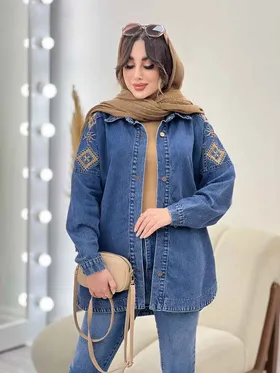 مانتو جین سرشانه گلدوزی