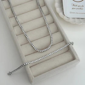 نیم ست دستبند گردنبند تنیسی گرد کد 901