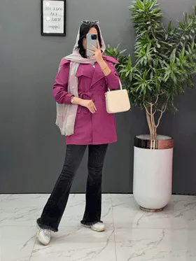 مانتو داکرون چهاردکمه کمردار