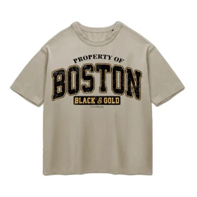 تیشرت باکسی پپا طرح Boston رنگ خاکی