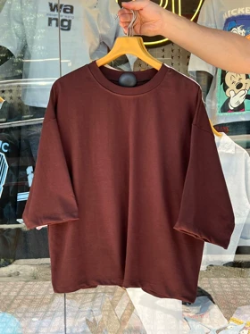 تیشرت بیسیک باکسی 12592 (قهوه ای)
