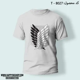 تیشرت با طرح لوگوی مشکی سفید انیمه Attack on Titan کد T - 8027